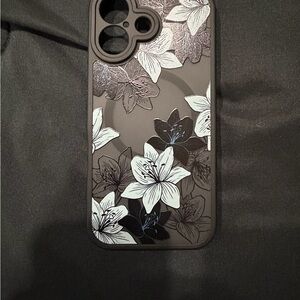 Amazon Black Clear Phone Case with White Floral Design